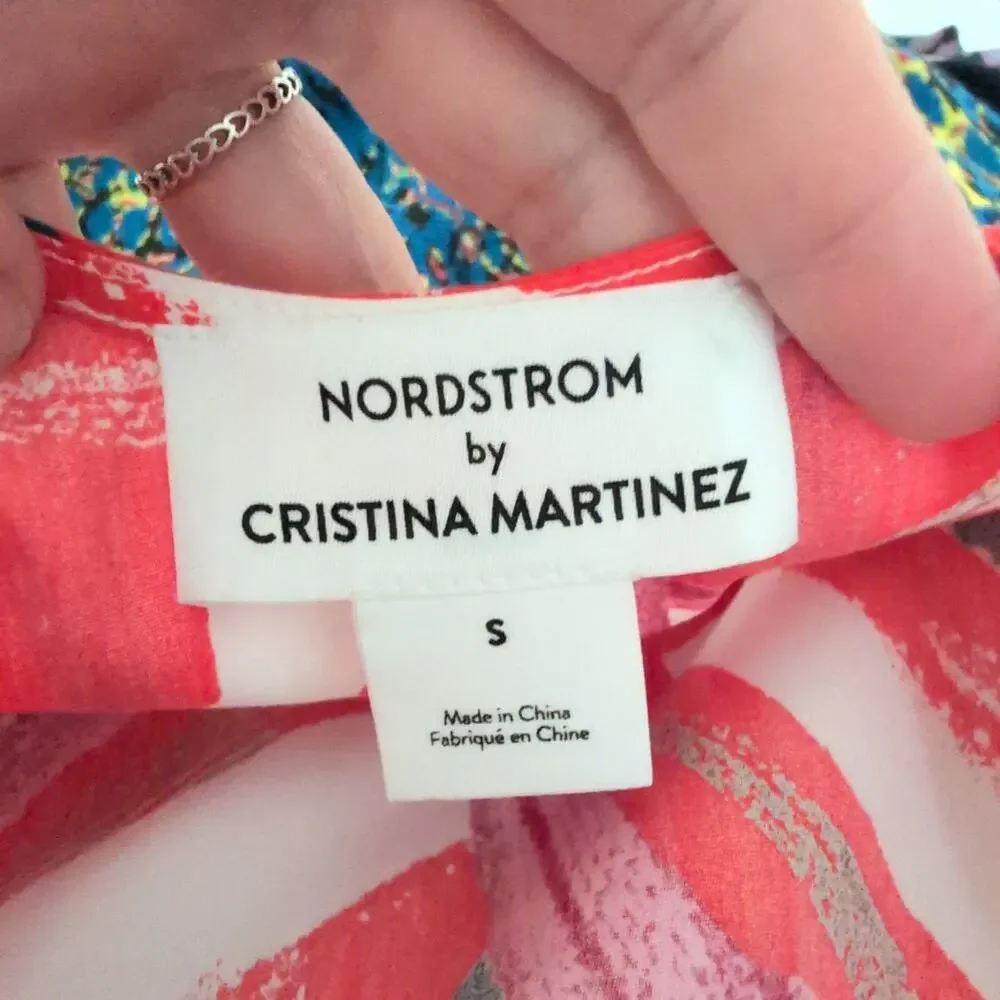 Nordstrom by Cristina Martinez Rainbow Cotton Swing Dress Small - Frock‎ Pink